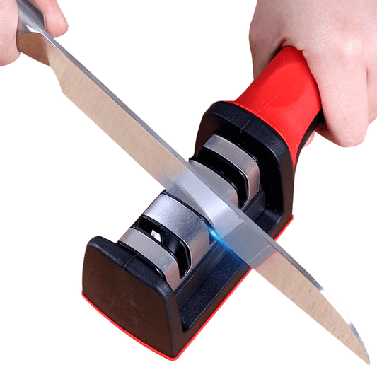 Knife Sharpener 3 Stage Knife Sharpening Tool, whetstone, Quick Sharpener Ceramic Household Sharpening Stick for Dull Steel, Paring, Chefs and Pocket Knives to Repair, Restore and Polish Blades